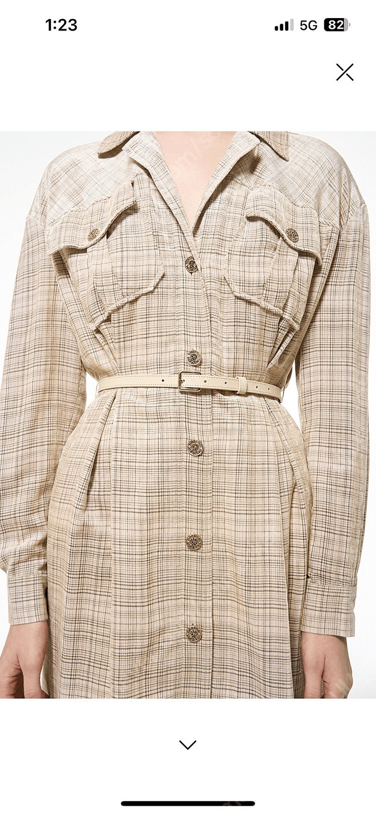 한섬 타임 time 체크 셔츠 벨티드 원피스 이미지