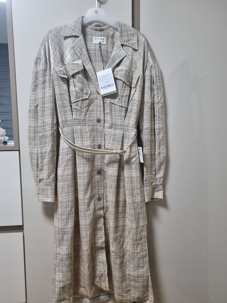 한섬 타임 time 체크 셔츠 벨티드 원피스 이미지