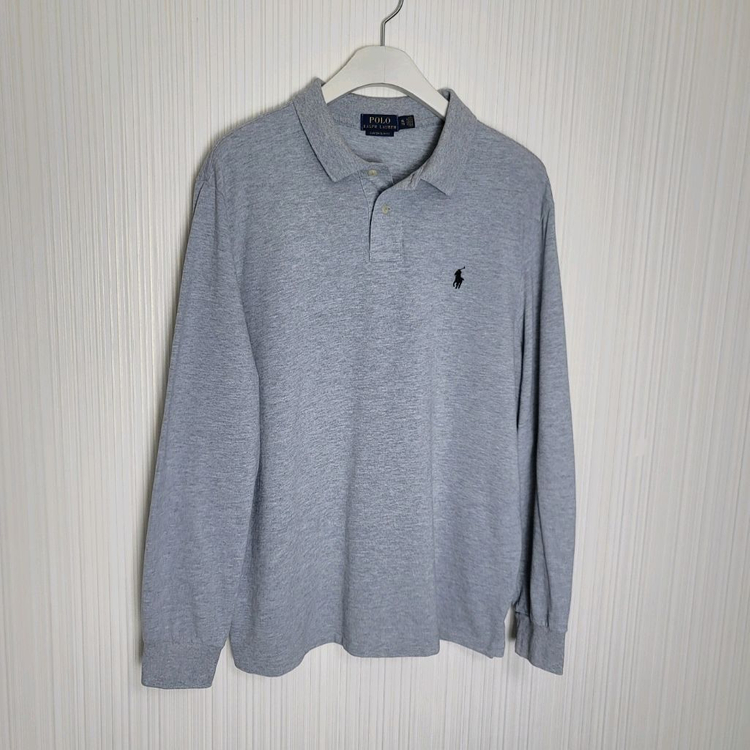105_폴로 긴팔 카라티셔츠 그레이 커스텀슬림 랄프로렌--1
