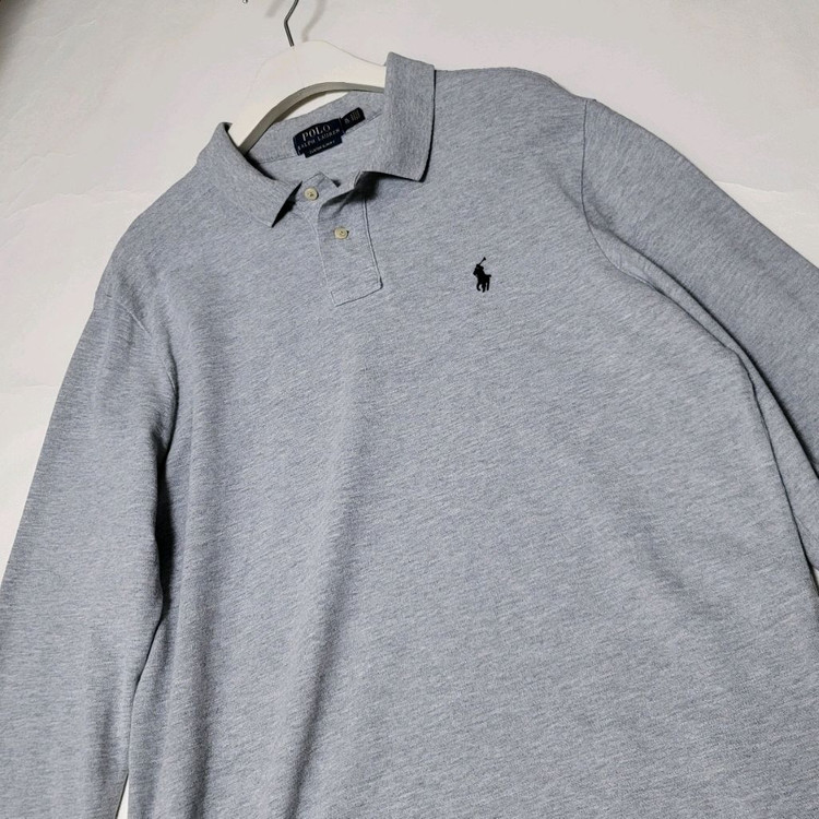 105_폴로 긴팔 카라티셔츠 그레이 커스텀슬림 랄프로렌--4