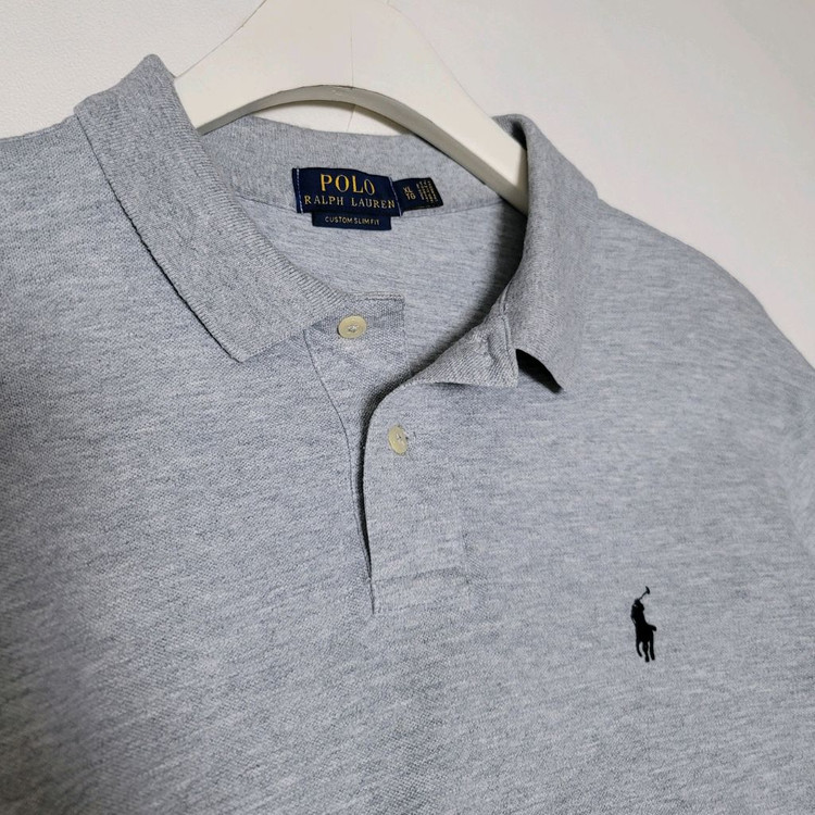 105_폴로 긴팔 카라티셔츠 그레이 커스텀슬림 랄프로렌--5