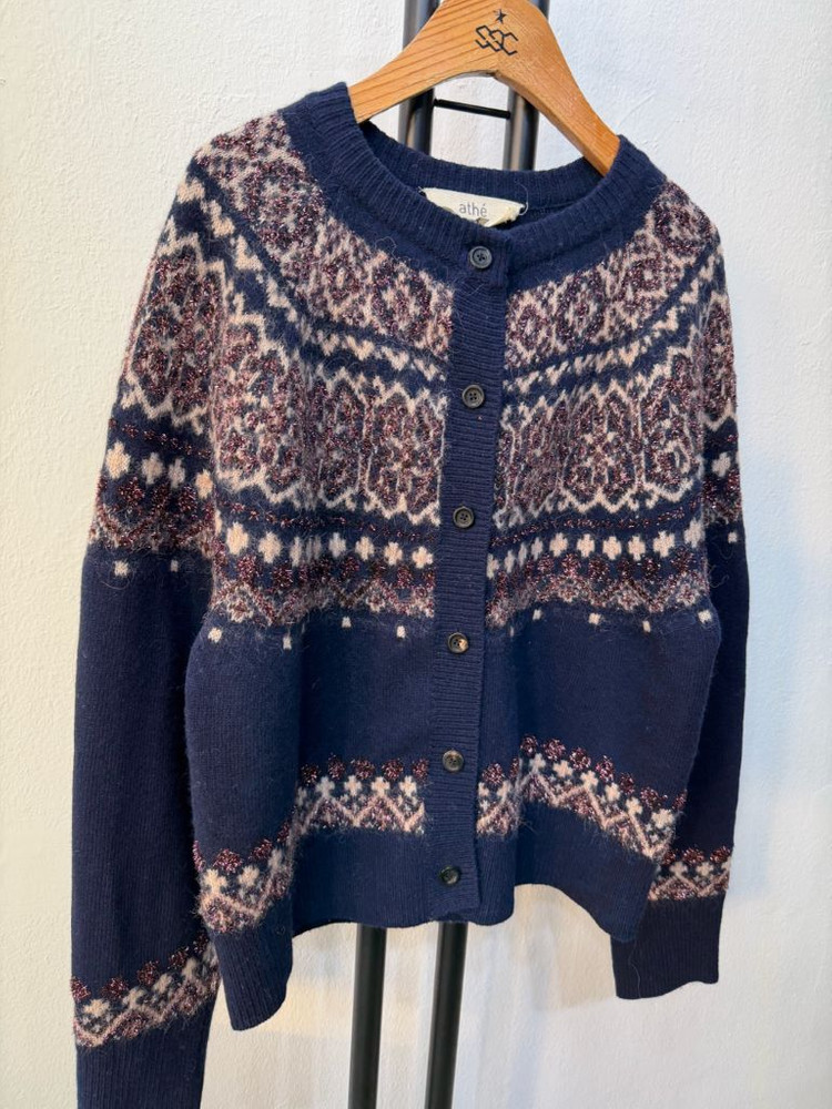 정품) 아떼 바네사브루노 21ss 노르딕 패턴 네이비 가디건 S--1