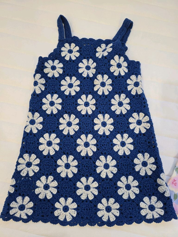 반택포) 자라 크로쉐 블루 원피스 6y--5