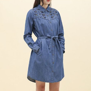 써스데이아일랜드 자수 데님 원피스 S