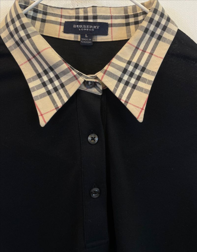 정품 버버리 체크 카라티 L 긴팔티셔츠:)--2