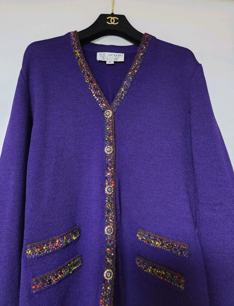 센죤 ST.JOHN 멀티 컬러 트위드 라이닝 니트 가디건 자켓 (6)--1