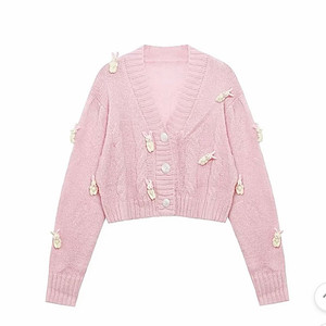 단종)트위디아 핑크 버니 바니 토끼 울 크롭 니트 가디건