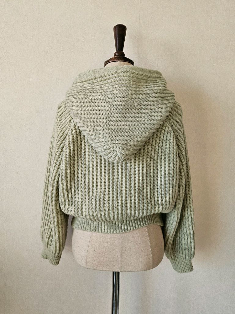 세이지 크롭 니트 후드집업 / 여리핏 볼륨소매 피스타치오 봄니트--9