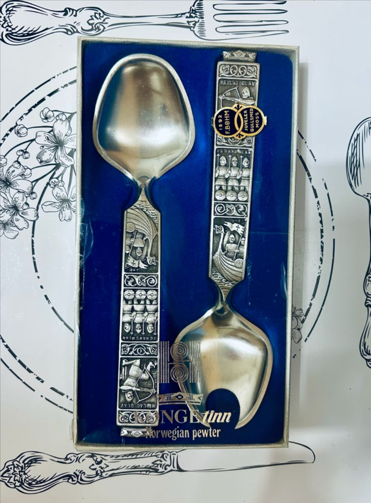 노르웨이 빈티지 Konge Tinn 샐러드 서버 세트 (박스포함) 이미지