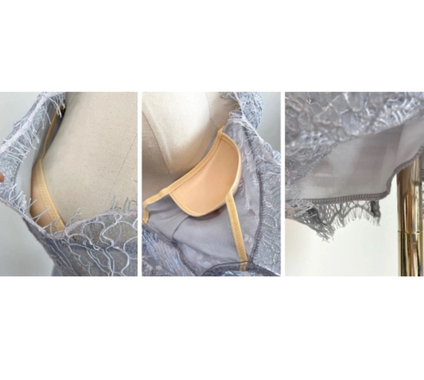 청순 소라 시스루 플라워 레이스 미니 고급 레이스원피스 반팔H라인 하객룩--4