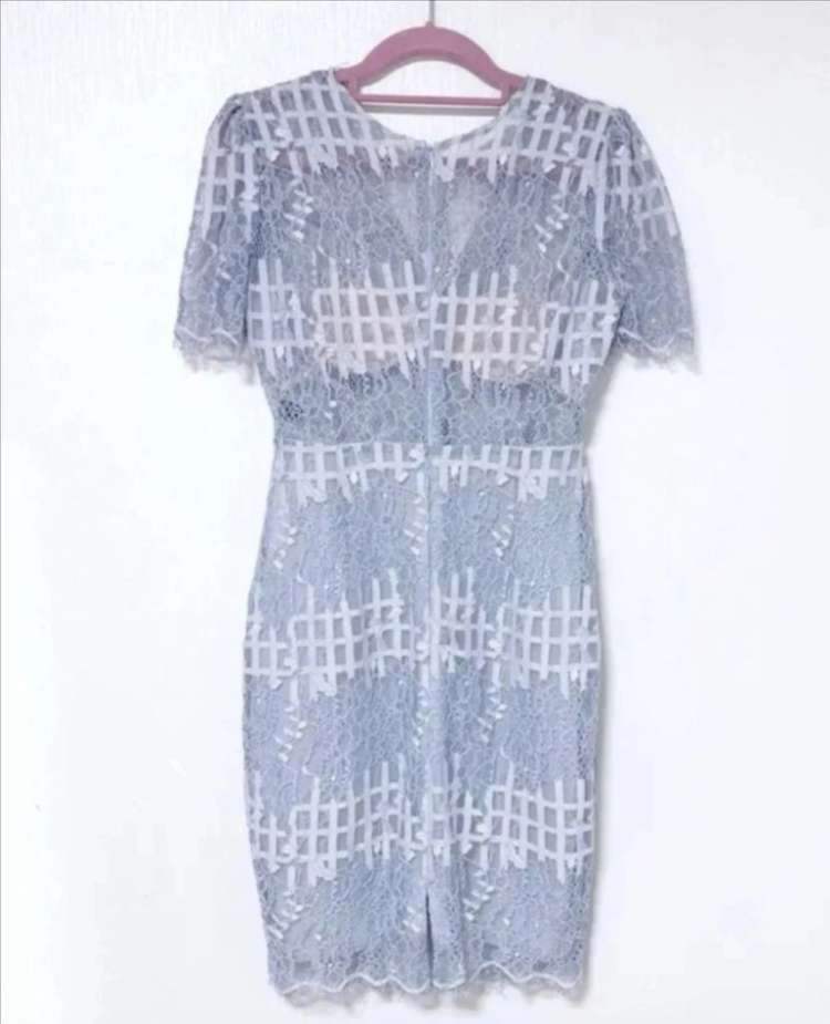 청순 소라 시스루 플라워 레이스 미니 고급 레이스원피스 반팔H라인 하객룩--6