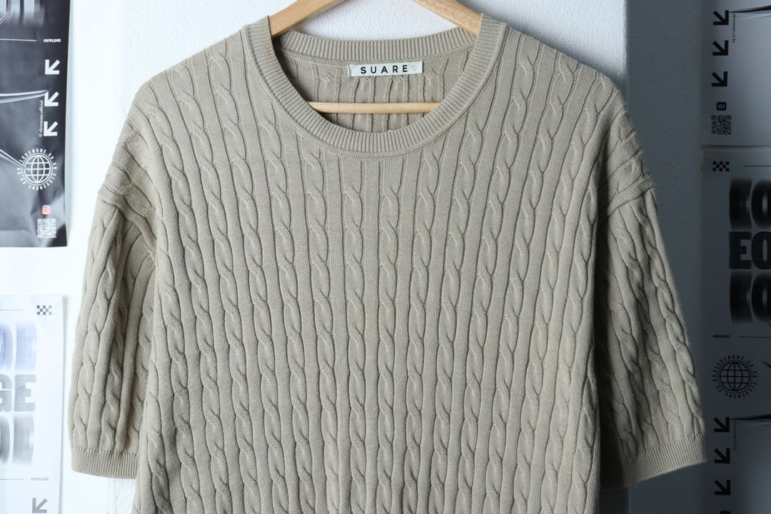 (XL) 수아레 반팔 티셔츠 니트 케이블 베이지 이미지