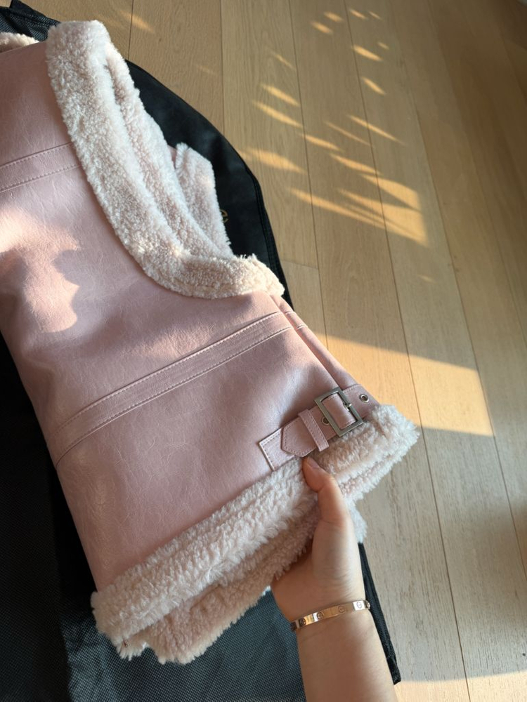 양가죽 집업 자켓 베르니스 무스탕 핑크 베스트 조끼 이미지