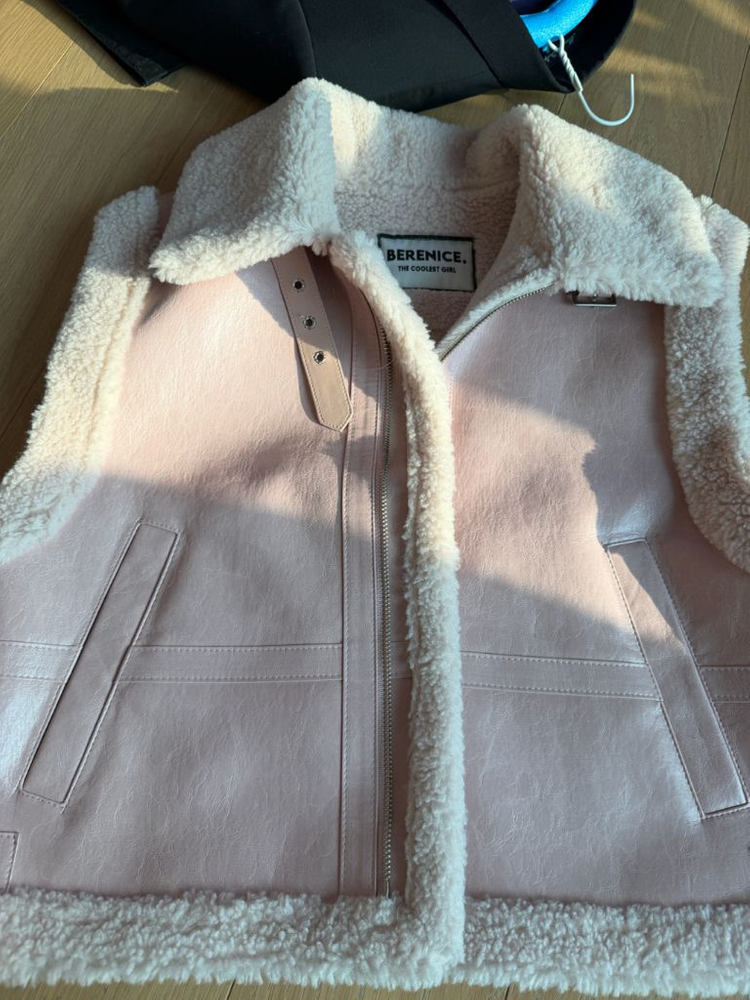 양가죽 집업 자켓 베르니스 무스탕 핑크 베스트 조끼 이미지