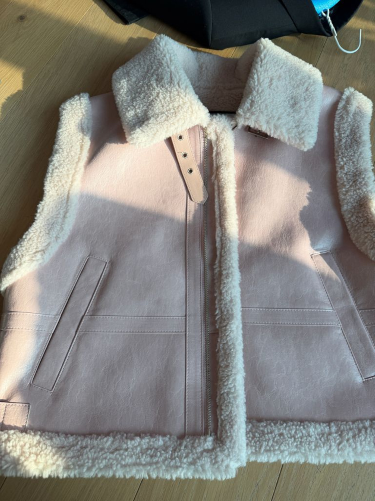 양가죽 집업 자켓 베르니스 무스탕 핑크 베스트 조끼 이미지