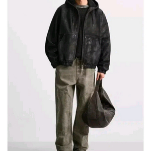 자라 리얼 레더 램스킨 양가죽 후드 집업 S