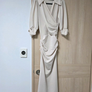 아이보리 셔츠형 롱 원피스