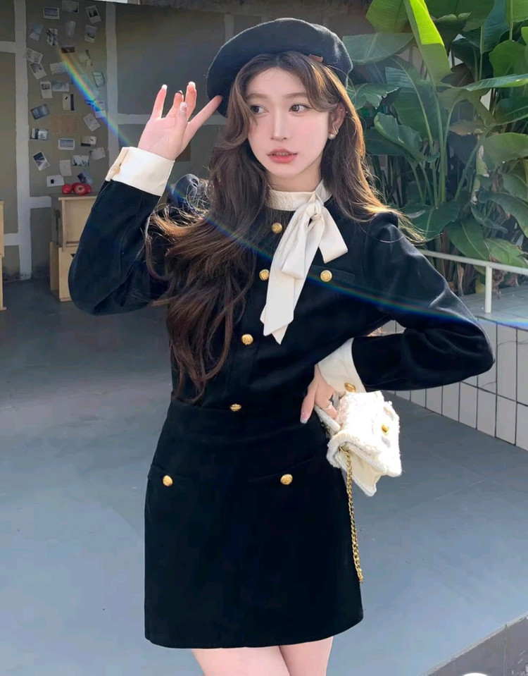 리본 타이 미니 투피스 새상품--1