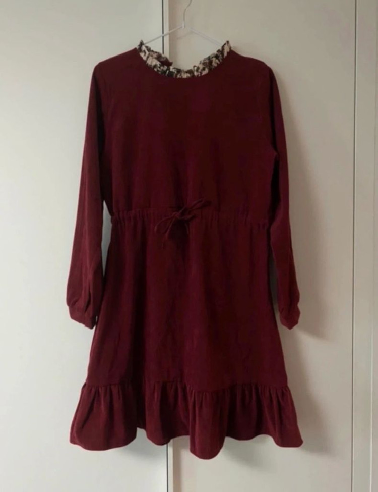 와인색 연말 크리스마스 파티 원피스--3