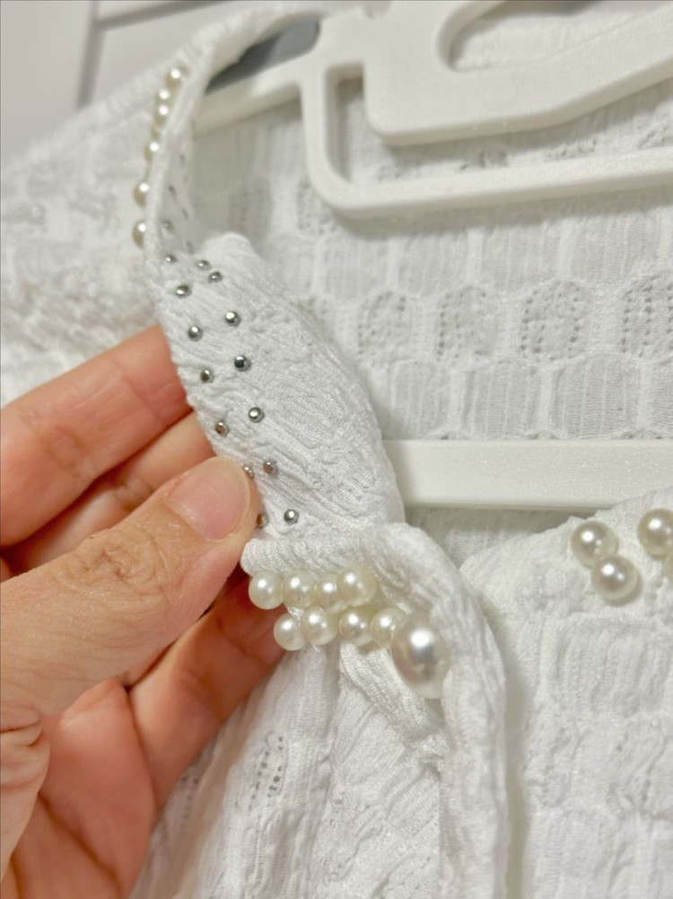 #새상품 : 트위드 자켓 스타일 진주넥 가디건 화이트--3