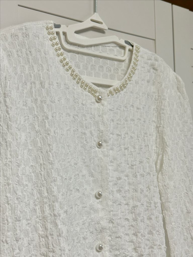 #새상품 : 트위드 자켓 스타일 진주넥 가디건 화이트--4