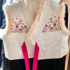 꽃자수 한복 누빔 밍크 털배자 55~66