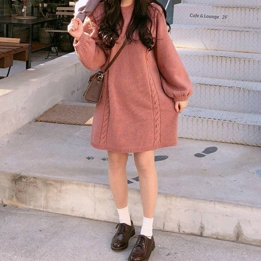 새상품) 수달쌀롱 울 니트 핑크 케이블 원피스 제이블린 파스텔타임 / 베이델리 리리앤코 핫핑 크림치즈마켓 케이클럽 이미지