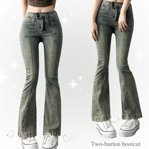 에이블리 투버튼 스판 부츠컷 데님 팬츠 청바지 S 키작녀 이미지