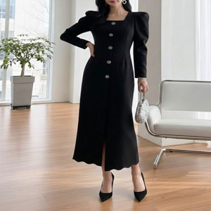 스퀘어넥 롱 원피스 하객룩 오피스룩 데이트룩(M)ㅡ무배 이미지