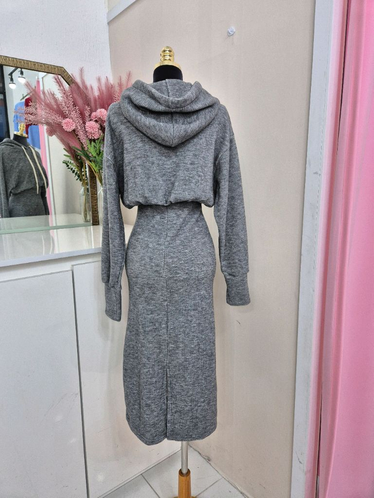 캐주얼 회색 후드 니트 원피스 프리사이즈ㅡ무배--4