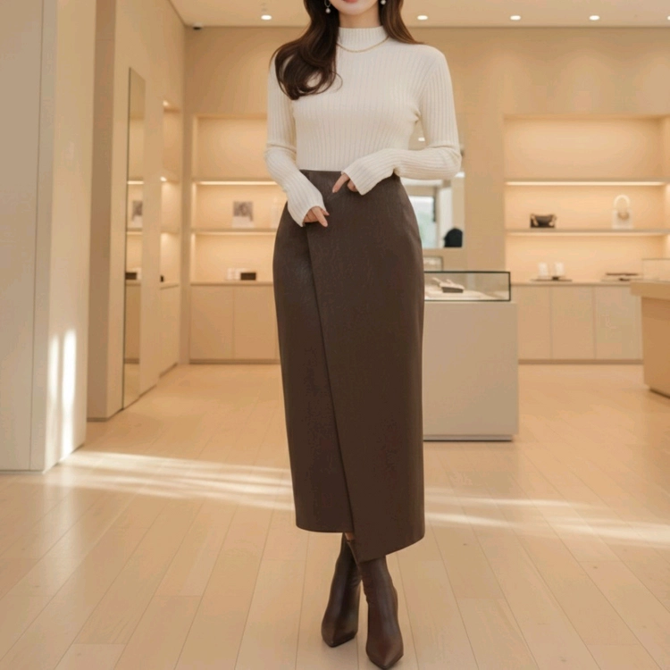언발 랩 레더 스커트 - 스판 짱 편안한 시크룩 (L)ㅡ무배 이미지