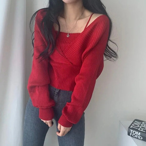 에이블리 오프숄더 랩니트 레드 이미지