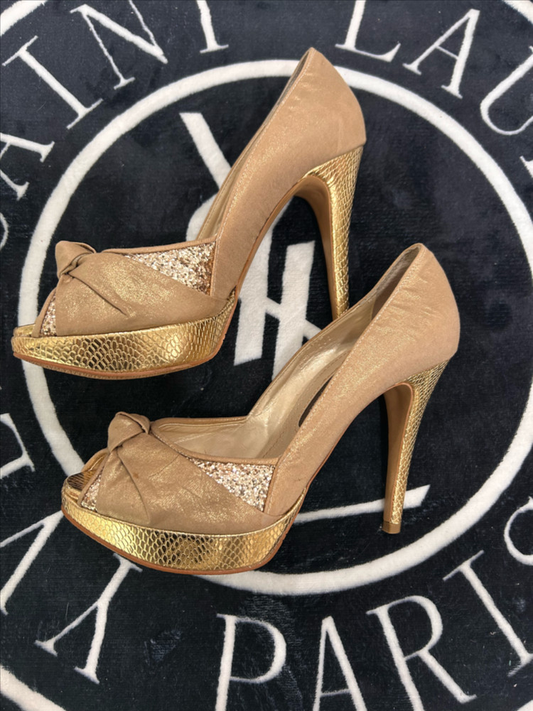 국내산 고퀄리티 하이힐 / 럭셔리 리본꼬임 오픈토 골드힐 59,800--3