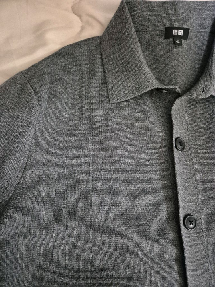유니클로 밀라노 립 셔츠 가디건 L 그레이--4