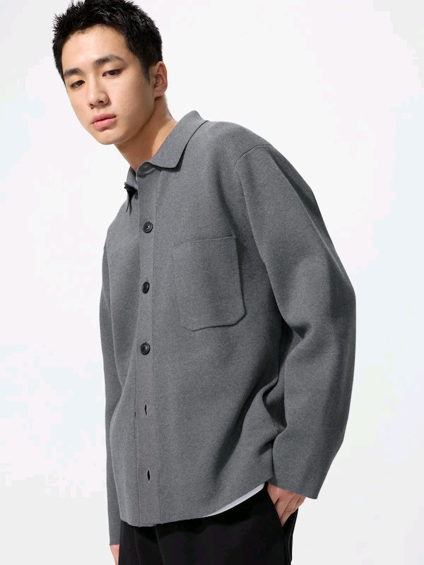 유니클로 밀라노 립 셔츠 가디건 L 그레이--1