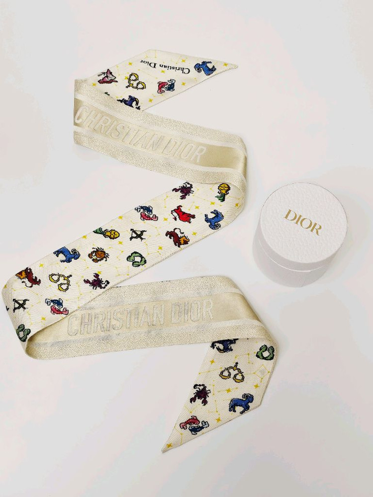 디올 조디악 픽셀 미차 스카프 실크 트윌 화이트 멀티컬러 이미지