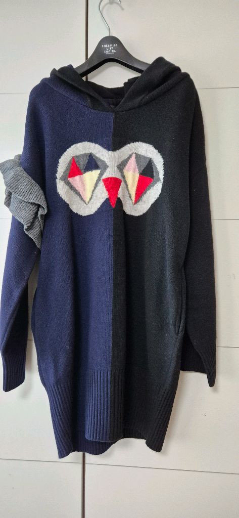 럭키슈에뜨 후드 니트 롱티 겸 미니원피스 럭키슈에뜨 니트--1