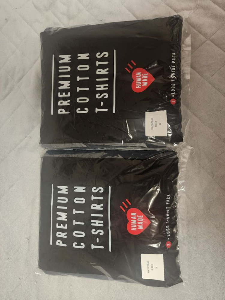 휴먼메이드 기본 반팔티셔츠 블랙 3팩 M, XL--1