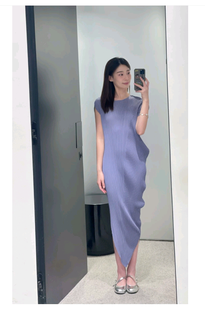 이세이미야케 해칭 스커트 &리프플리츠 원피스 아사가오퍼플--3