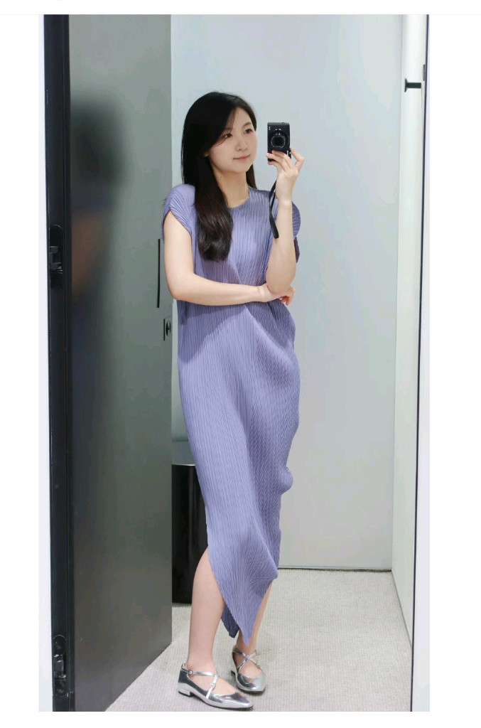 이세이미야케 해칭 스커트 &리프플리츠 원피스 아사가오퍼플--4