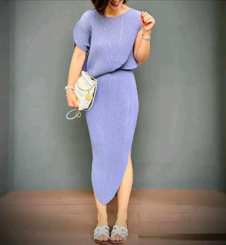 이세이미야케 해칭 스커트 &리프플리츠 원피스 아사가오퍼플--5