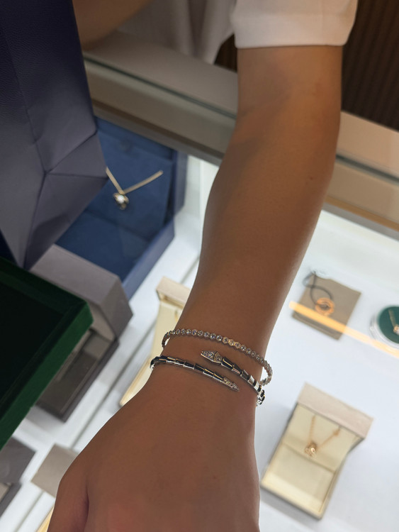 쇼메 비드쇼메 팔찌 화이트골드 하프 파베다이아 세팅 팔찌 18사이즈--2