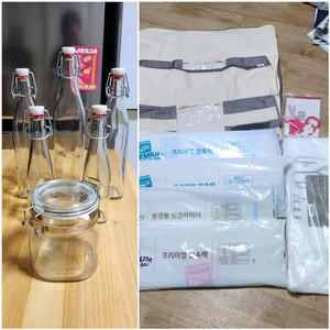 밀폐유리병6개+압축팩세트 일괄/양념병/정리함