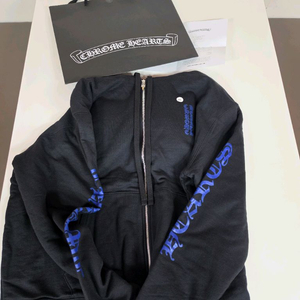 새상품 크롬하츠 버티컬로고 후드집업 블루 XL 이미지