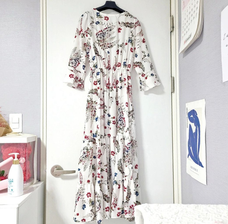 브이넥 꽃무늬 롱원피스--5