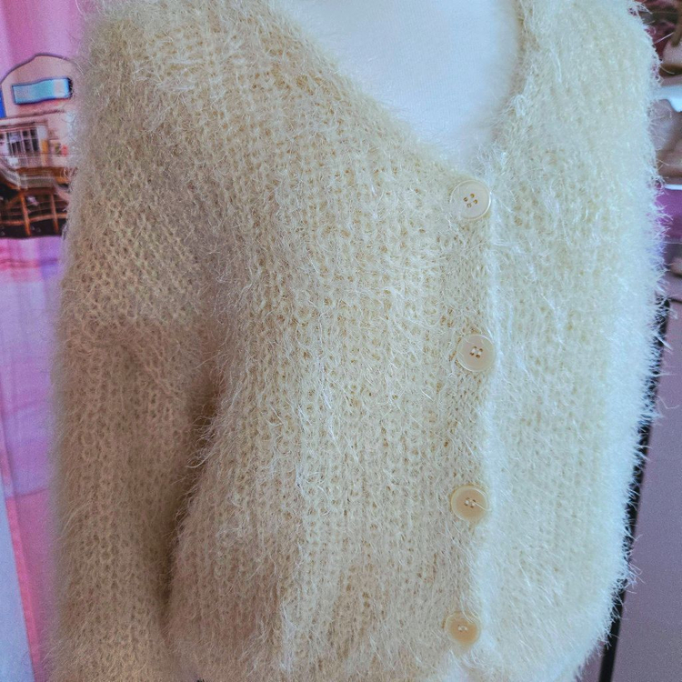 연노랑 니트 가디건--1