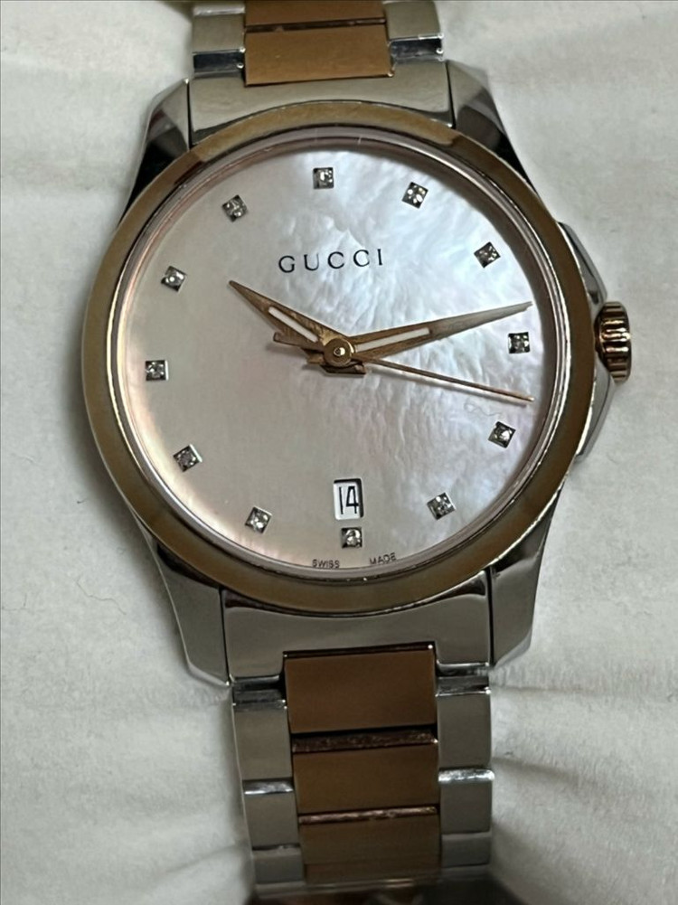 구찌 G 타임리스 콤비 자개 + 다이아몬드 쿼츠 시계--2