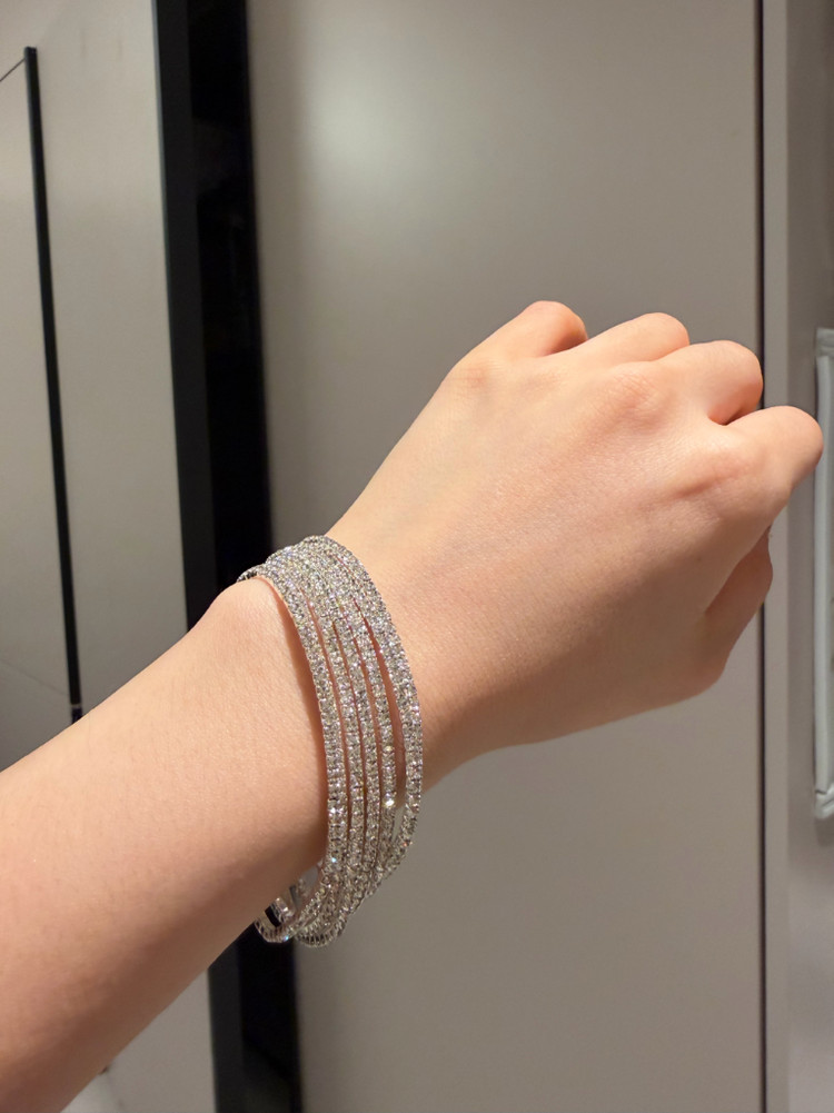 (새것) 실버 슬림 큐빅 밴딩 테니스 팔찌--5