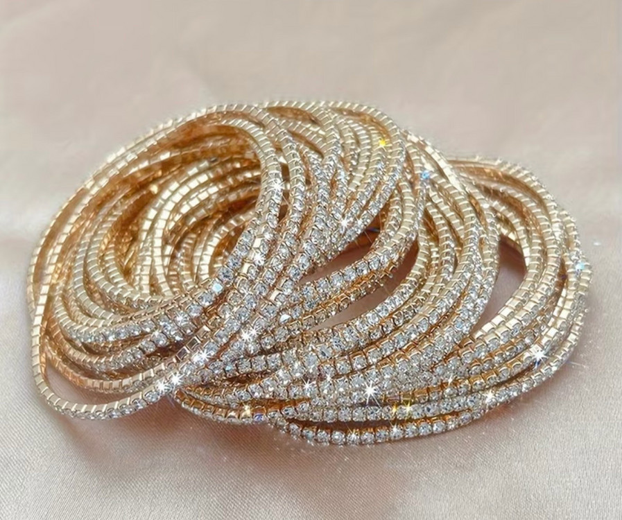 (새것) 골드 슬림 큐빅 밴딩 테니스 팔찌--0