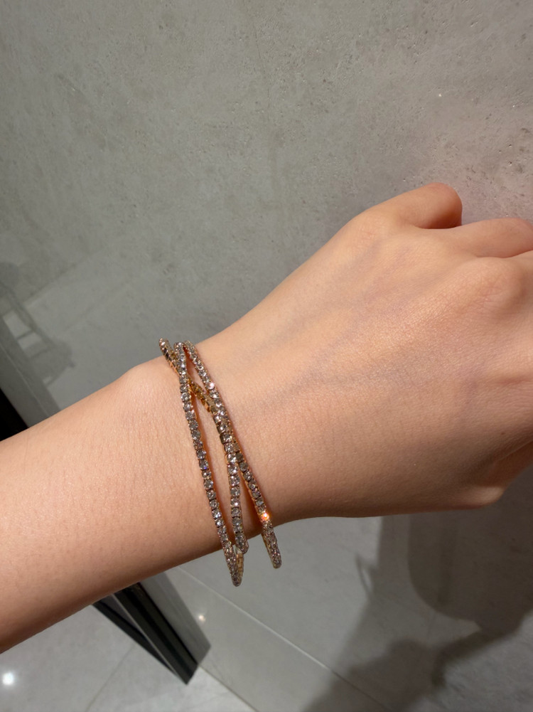 (새것) 골드 슬림 큐빅 밴딩 테니스 팔찌--2